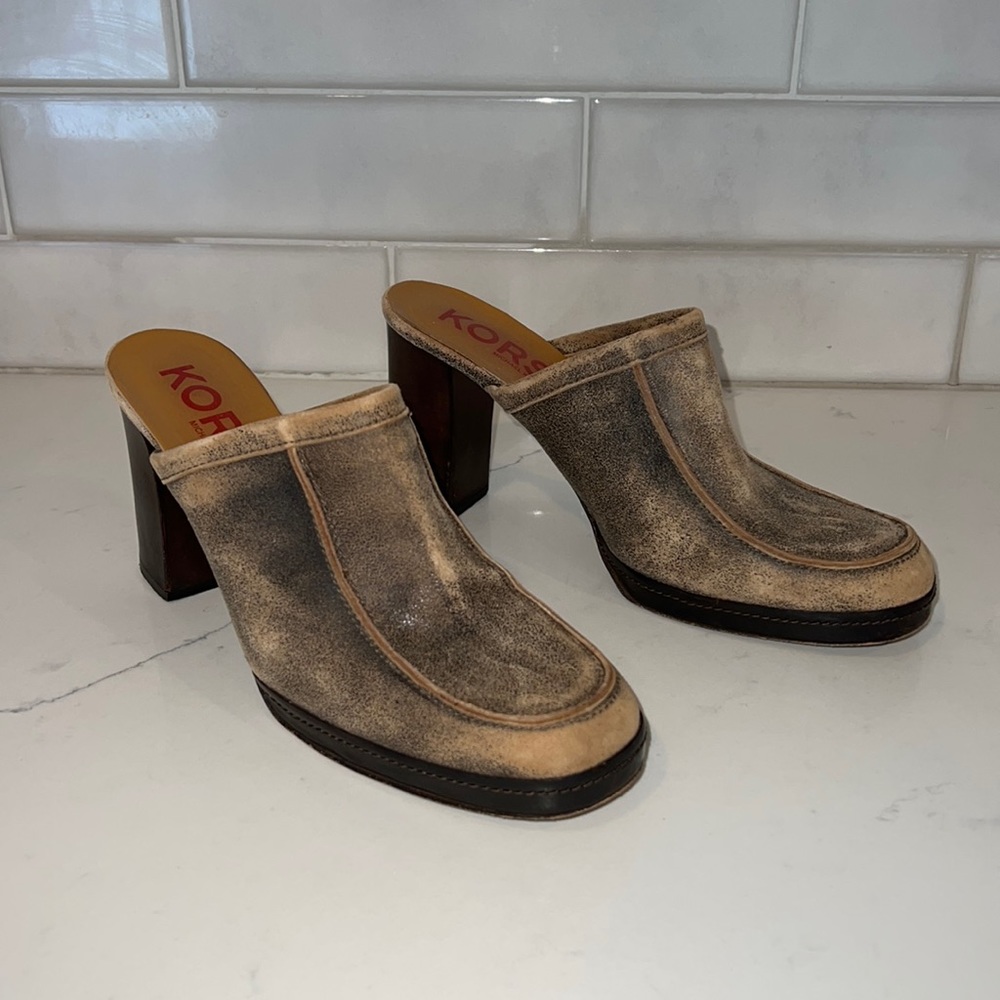 VTG 90s/Y2K Michael Kors Collection Wooden Stacked Heel Distressed Clogs | 8.5